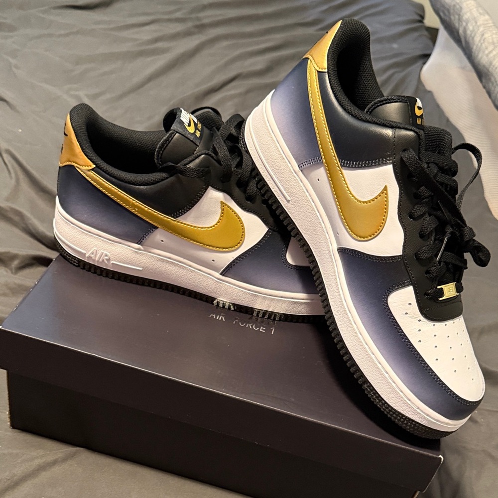 Nike Air Force 1 ‘07 PRM White Black Gold and Metallic